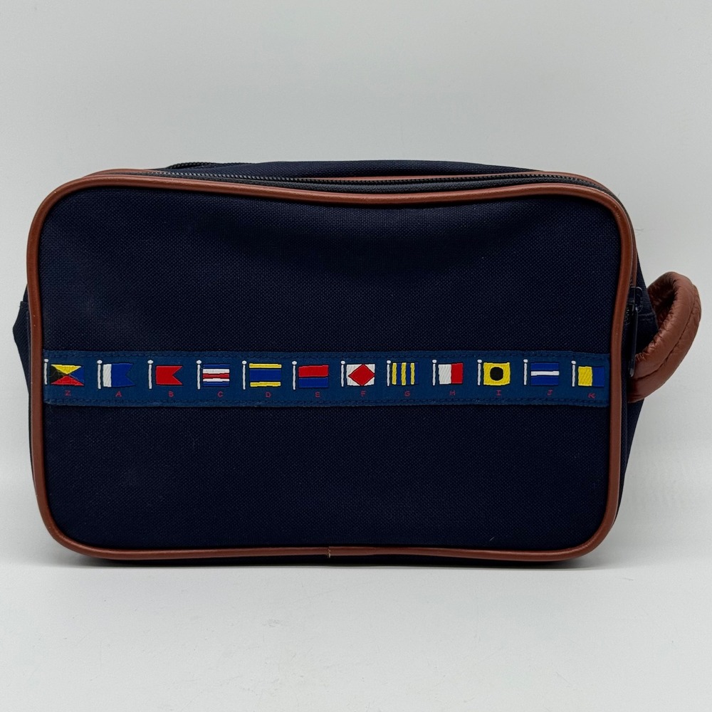 Vintage 90s Baekgaard Nautical Signal Flag Navy Canvas Travel Dopp Kit Shave Bag